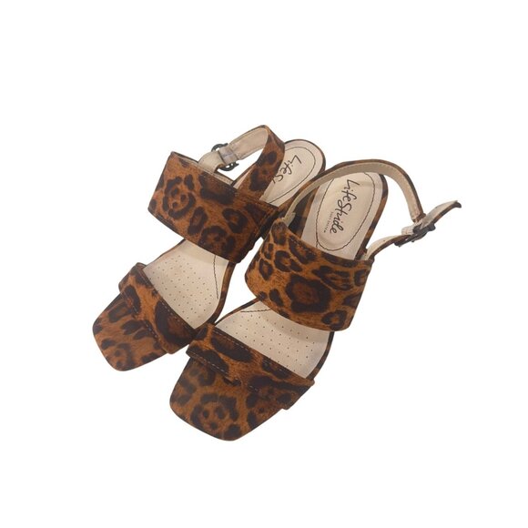 LifeStride TEDDI Women SZ 7W Leopard Print Open-Toe Block Heel Sandal Faux Suede - Picture 13 of 14
